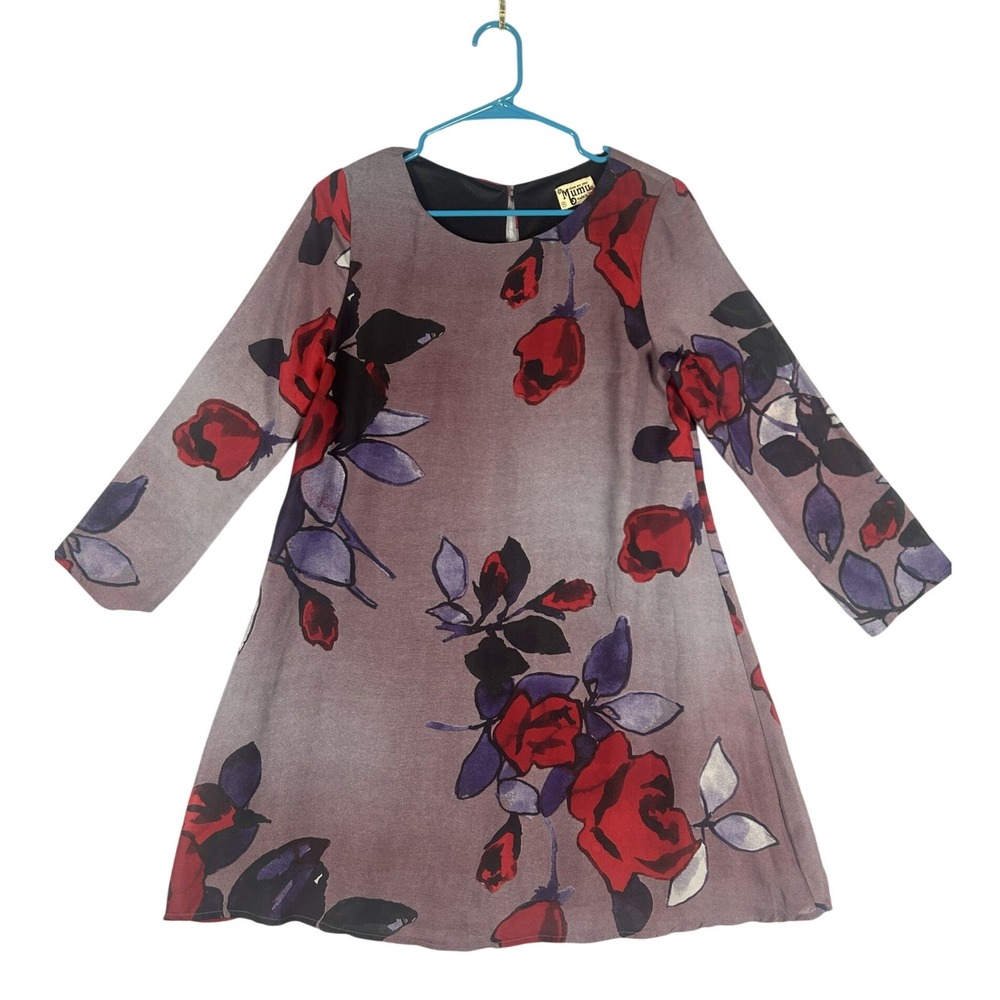 Show Me Your Mumu Shift Dress Floral Rose Print Size M Purple Boho Made in USA